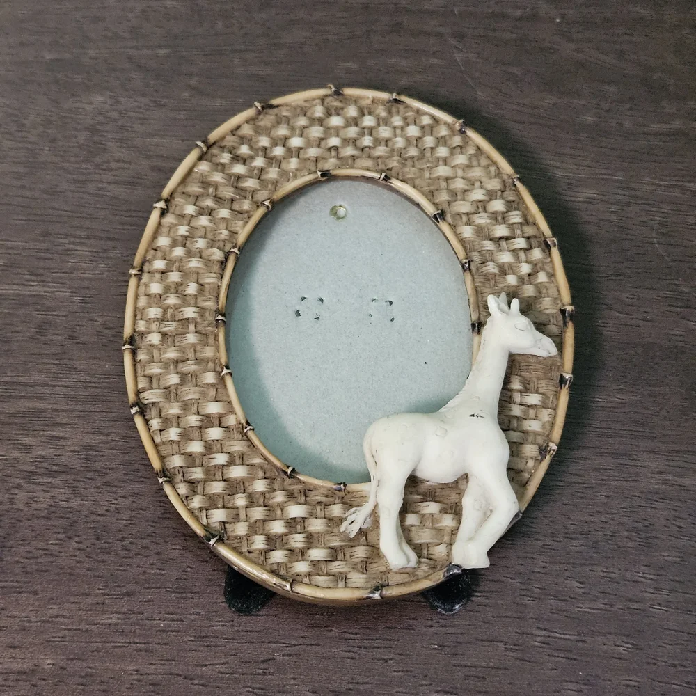 Vintage African Empire Woven‎ Giraffe Oval Picture Frame - 2x3